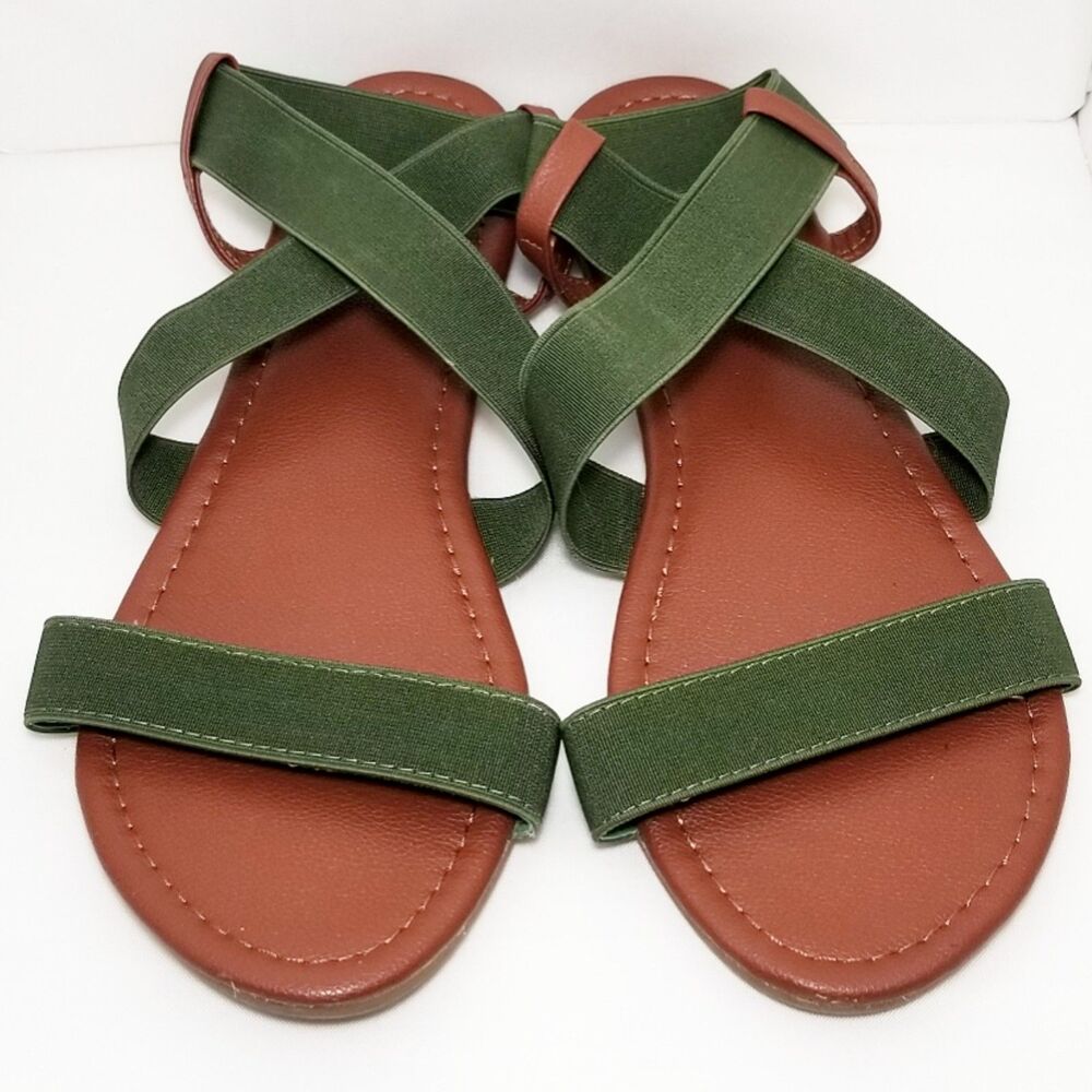 Rekayla Flat Elastic Sandals Women Size 10 Olive Green